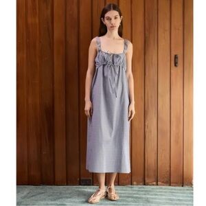 Deiji Studios Ruched Tie Organic Cotton Poplin Dress Blue